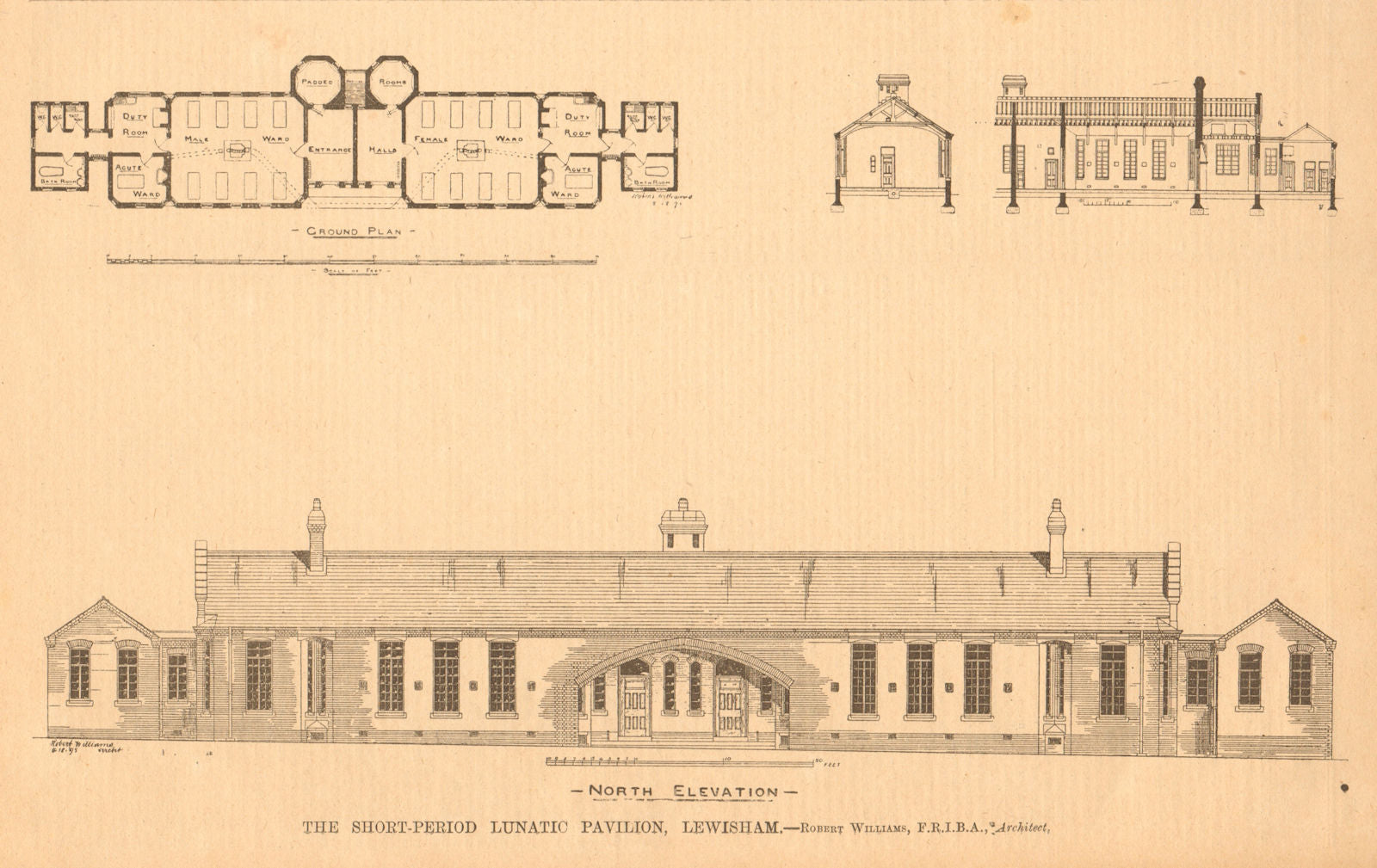 Short-Period Lunatic Pavilion, Lewisham. Robert Williams, Architect. Plan 1899
